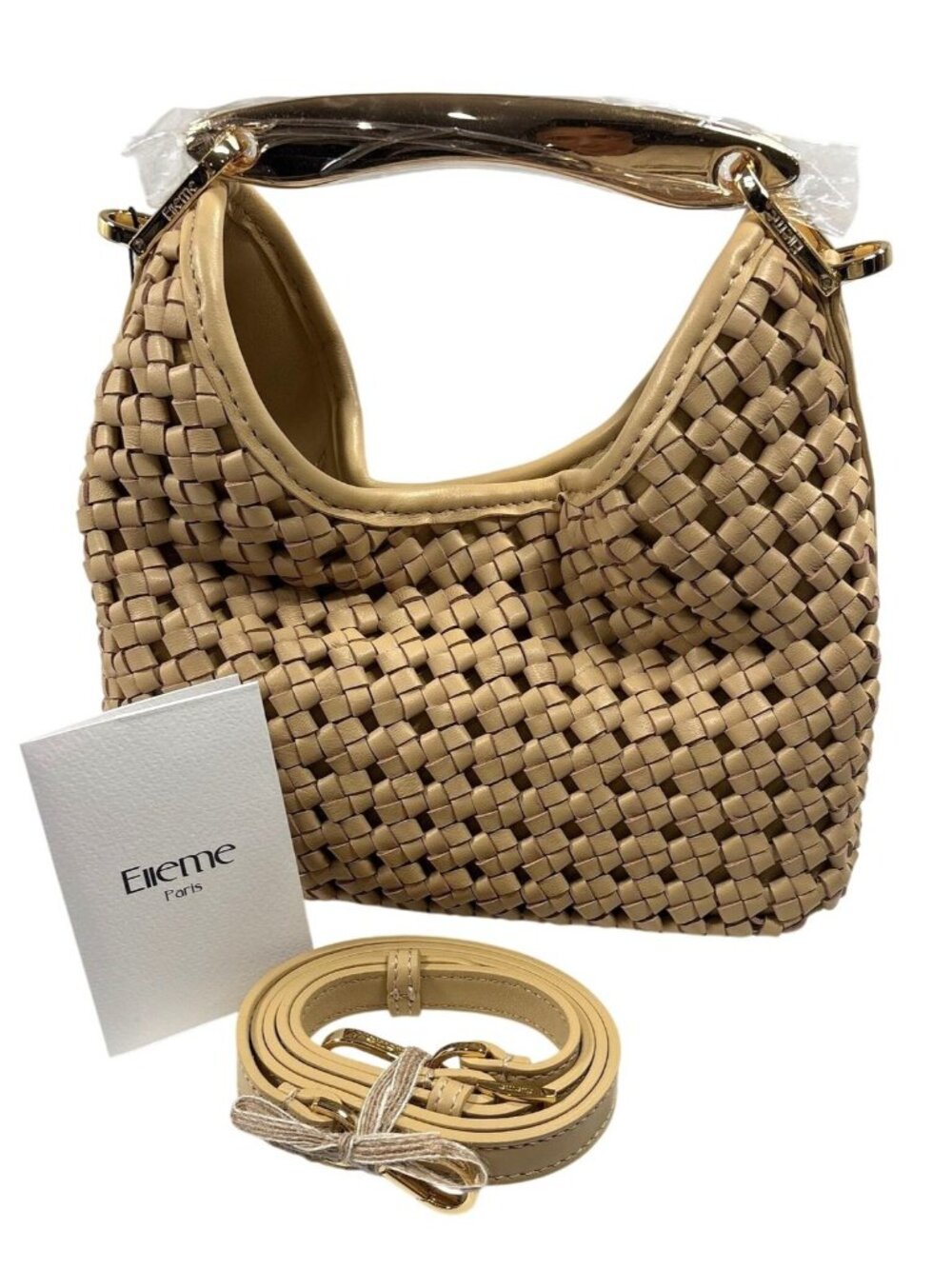 Elleme Small Woven Boomerang Shoulder Bag in Butter